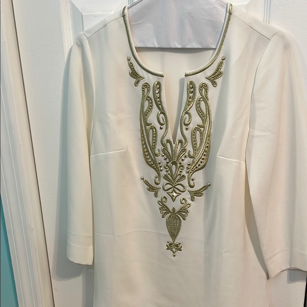 Lilly Pulitzer Cream and Gold Embroidered Blouse